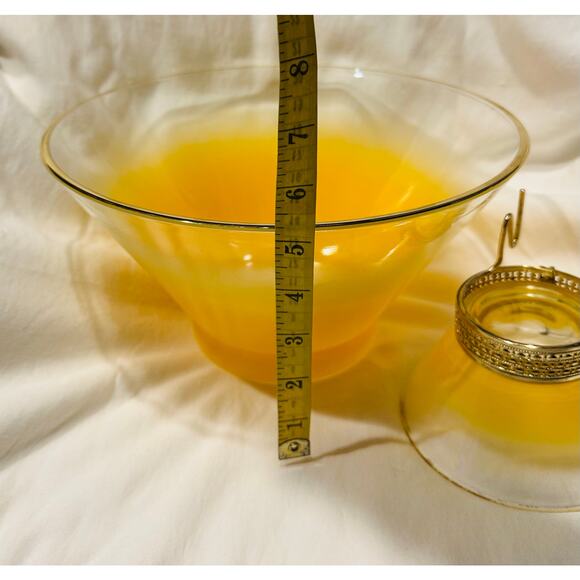 Vintage Anchor Hocking Chip & Dip Bowl Set Frosted Yellow 2 Tier MCM Party 60s - Picture 6 of 15